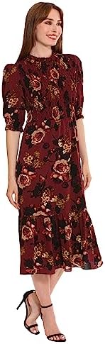 London Times Women's High Neck Sheer Midi Dress