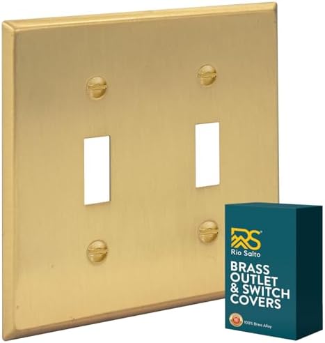 Rio Salto BRASS Metal Gold Double Toggle Light Switch Covers Wall Plate Toggle Light Switch Wallplate Decorative Gold 2 Gang Wall Switch Plate Covers Genuine Brushed Brass - Standard Size