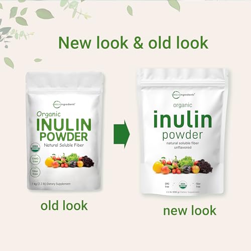Organic Inulin FOS Powder (Jerusalem Artichoke), 2.2 Pounds (35 Ounce), Quick Water Soluble, Prebiotic Intestinal Support for Colon and Gut Health, Natural Fibers for Smoothie & Drinks, Vegan Friendly