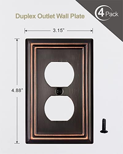 4-Pack Duplex Wall Plates, Aged Bronze Outlet Covers, Metal Electrical Outlet Cover Plates, 3.15''*4.88'', Midsize