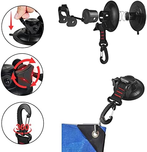 Vashly Heavy Duty Suction Cup 6 Pcs Strong Suction Cups with Hooks and 6 Pcs Tarp Clips Deavy Duty Lock Grip for Car Awning Boat Camping