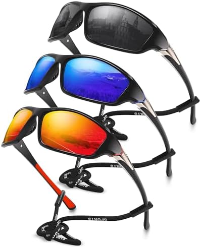 3 Pack Polarized Sports Sunglasses for Men, Mens Sunglasses Wrap Around UV400 Protection for Cycling Fishing Driving