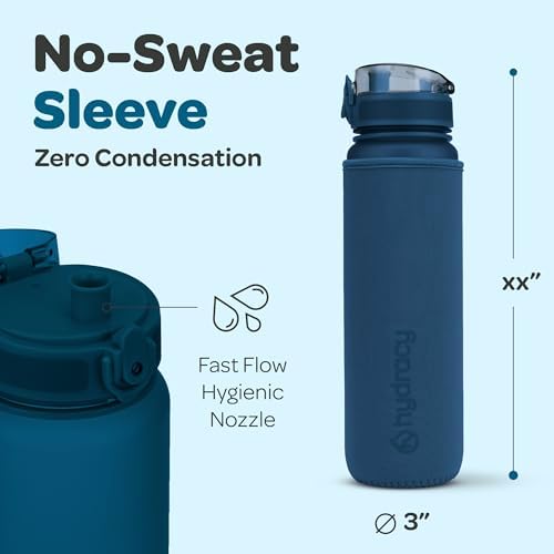 Hydracy Water Bottle with Time Marker -Large BPA Free Water Bottle & No Sweat Sleeve -Leak Proof Gym Bottle with Fruit Infuser Strainer & Times to Drink -Ideal for Fitness Sports & Outdoors