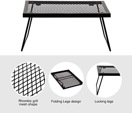 Folding Campfire Grill Grate, Portable Heavy Duty Steel Over Fire Camp Grill for Outdoor Camping Cooking Fire Pit, Black