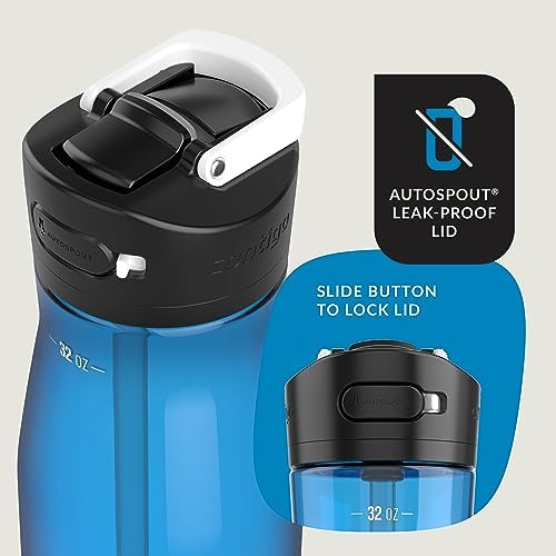 Contigo Ashland 2.0, 32oz Leak-Proof Water Bottle, Angled Straw & Lid Lock, Blue Poppy Color, Dishwasher Safe and Suitable for Travel