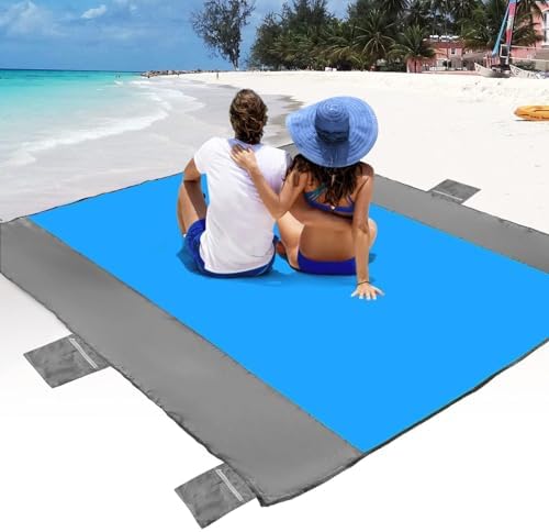 POPCHOSE Beach Blanket, Sandfree Beach Mat 108"x85.2"/83"x78" for 7 Persons, Extra Large Beach Blanket Waterproof Sandproof with 6 Stakes, Easy to Clean, Lightweight Compact Beach Accessories