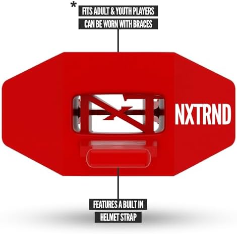 Nxtrnd Two Football Mouth Guard, Football Mouthpiece with Strap, Fits Adult & Youth (Red)