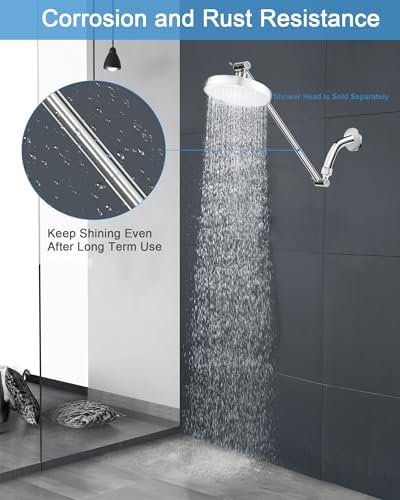 11 Inch Adjustable Shower Head Extension Arm With Locking Set Screw, Singing Rain Solid Brass Chrome Angle Height Adjustable, Easy To Install, G1/2 Universal Connector Compatible (Chrome Finish)