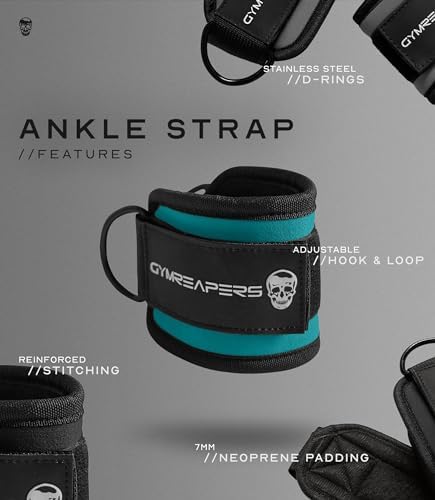 Gymreapers Ankle Straps (Pair) For Cable Machine Kickbacks, Glute Workouts, Lower Body Exercises - Adjustable Leg Straps with Neoprene Padding