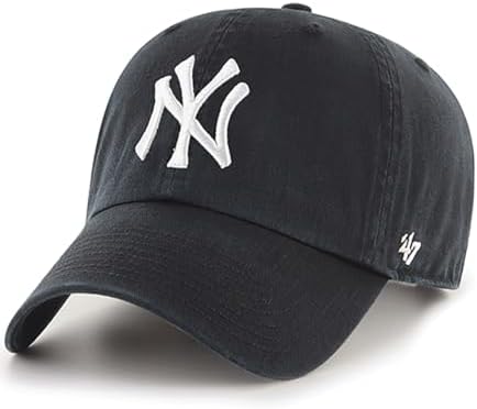 47 Brand MLB Black White Primary Logo Clean Up Adjustable Baseball Cap Hat, Adult One Size Fits All