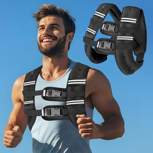 Weighted Vest with Two Adjustment Straps for Men Women, 8lbs/12lbs/16lbs/20lbs Weight Vest with Reflective Stripes for Workout