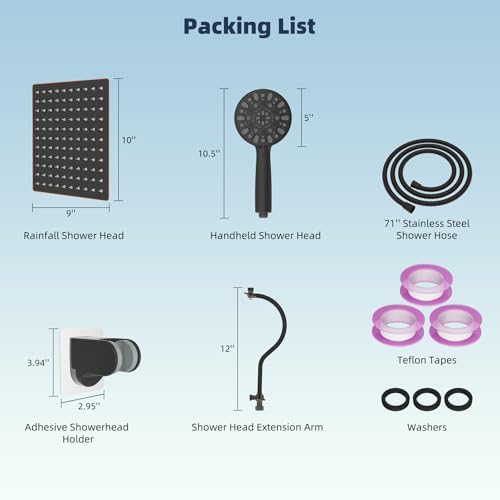 Hibbent All Metal Shower Head, 10'' High Pressure Rainfall Shower Head/Handheld Showerhead Combo with 12'' Adjustable Curved Shower Extension Arm, 7-Spray, 71'' Hose, Shower Holder, Oil Rubbed Bronze
