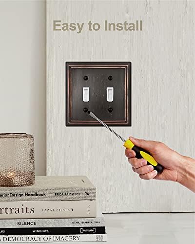 Double Toggle Wall Plate, Decorative Aged Bronze Light Switch Cover, Metal Switch Plate Cover, 2-Gang, Midize, 2 Pack