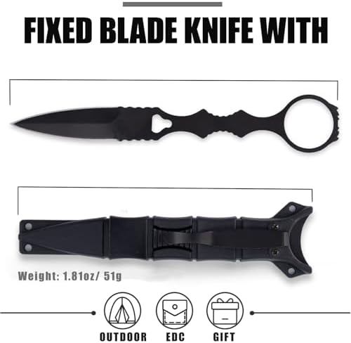 Portable Fixed Blade Knife With Sheath 440c Steel Blade Camping Knife Outdoor With Kydex Sheath In Black And White (Black)