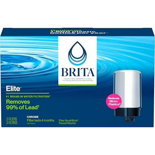 Brita Replacement Water Filter for Faucet Mount, Removes 99% of Lead, Sink Filtration System, Chrome, 3 Count