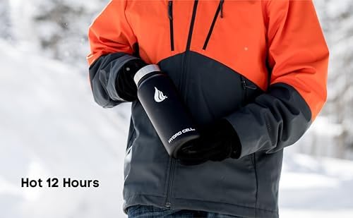 HYDRO CELL Stainless Steel Insulated Water Bottle with Straw - For Cold & Hot Drinks - Metal Vacuum Flask with Screw Cap and Modern Leakproof Sport Thermos for Adults (Black 32oz)