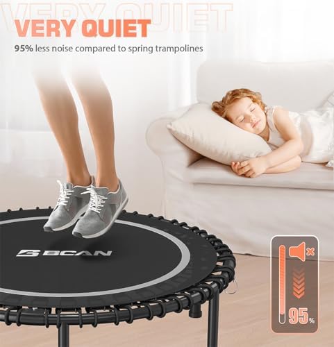 BCAN 450/550 LBS Foldable Mini Trampoline, 40"/48" Adult Fitness Trampoline with Bungees, U Shape Adjustable Foam Handle, Stable & Quiet Exercise Rebounder,Indoor/Outdoor Workout