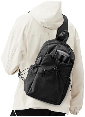 SEAFEW Black Sling Crossbody Bag for Men Women, Tactical Backpack Shoulder Daypack Mini Anti-Theft Cross Body Motorcycle Chest Bags, Small One Strap Fanny Back Pack for Casual Travel Hiking Sport Gym