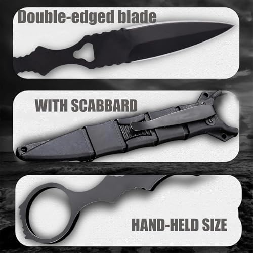 Portable Fixed Blade Knife With Sheath 440c Steel Blade Camping Knife Outdoor With Kydex Sheath In Black And White (Black)