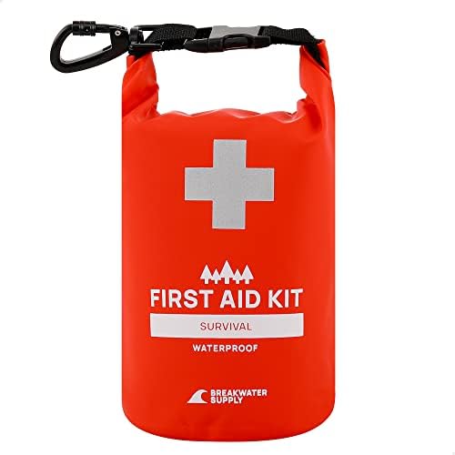 Breakwater Supply™ Waterproof First Aid Kit Dry Bag Bug Out Bag Preloaded with Emergency Survival Prepper Supplies for Boating, Camping, Fishing + Carabiner, Floating, Reflective, AFAK/IFAK Trauma Kit