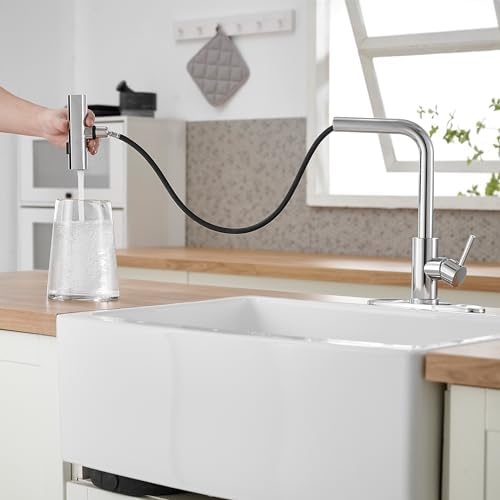 Kitchen Faucets with Pull Down Sprayer,Waterfall Kitchen Sink Faucet,Commercial Utility Stainless Steel Kitchen Faucets,Single Handle Kitchen Sink Faucet with Pull Down Sprayer for 3 Function