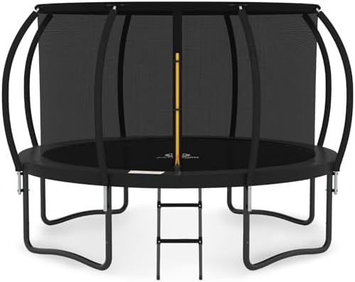JUMPZYLLA Trampoline Outdoor 8FT 10FT 12FT 14FT 15FT 16FT with Enclosure and Ladder, ASTM Approved Recreational Trampoline for Kids and Adults, Anti-Rust Coated Frame