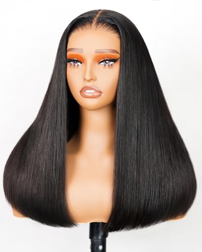 Arabella Hair 5x6 Glueless Wigs Human Hair Pre Plucked Pre Cut 230% Density Glueless Wigs 100% Human Hair 12a Pre Plucked Bleached Knots Straight Wig Human hair (16inch, 5X6 Straight Wig)