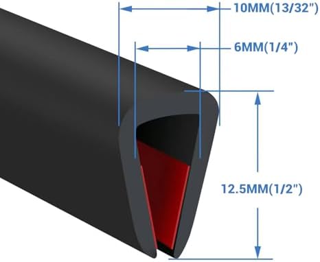 Rubber Edge Trim, Self-Adhesive Rubber Edge Protector for 1/4" Mirror and Flexiglass, EPDM Material, Fit 1/4"(6mm), Length 20Ft, Black Color, U Channel Edge Trim