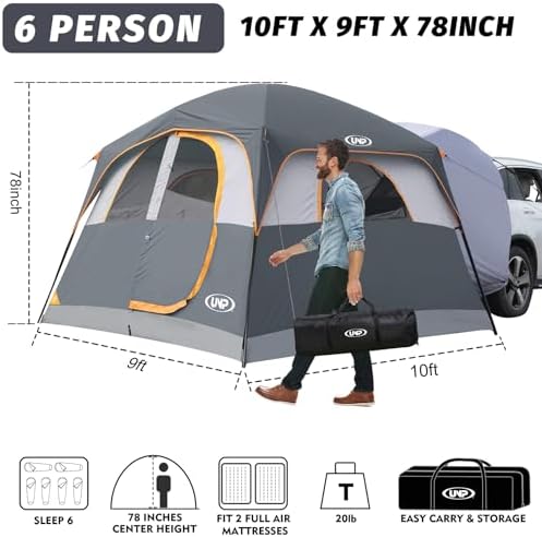UNP SUV Tent for Camping, 6-Person SUV Tailgate Tent - Easy Set Up with Rainfly, 10'x9'x78in(H)