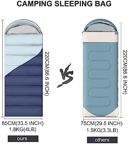 Camping Sleeping Bags for Adults Kids - 3-4 Seasons Warm & Cold Weather Backpacking Hiking XL Size Roomy Camping Gear Equipment for Couples Outdoor Car Family Travelling - Lightweight & Waterproof