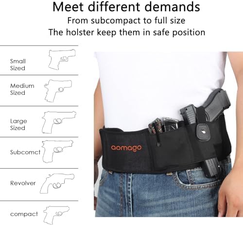 Belly Band Holster for Men Women - Gun Holster for Comfortable Carry Fits Glock, Smith Wesson, Taurus, Ruger, and More-Breathable Neoprene Waistband Holster for Most Pistols and Revolvers
