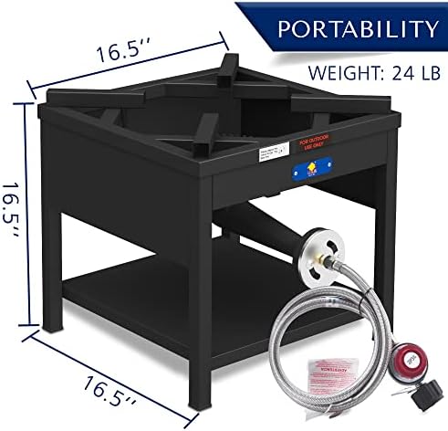 ARC Single Burner Propane Stove, 200,000BTU Cast Iron High Pressure Outdoor Propane Burner Cooker,16.5"Heavy Duty Square Stove, Great For Outdoor Cooking Turkey Fry,Seafood Boil,Homebrewing