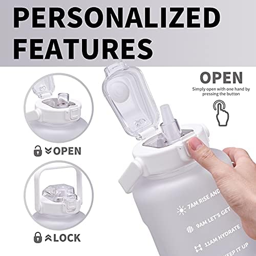 64oz,100oz,128oz Large Motivational Water Bottle with Time Marker, Leakproof & BPA Free Half Gallon Big Water Bottle with Straw Handle Tritan Frosted Water Jug for Gym,Fitness,Outdoor Sports
