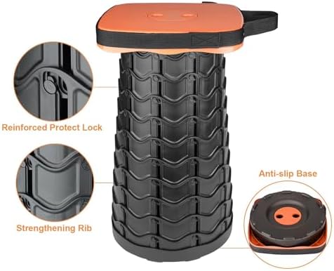 Boreeman Upgraded Collapsible Stool, Square Portable Stool, Lightweight Yet More Sturdy with Load Capacity 400lbs, Perfect for Camping Fishing Hiking BBQ (Square Orange)