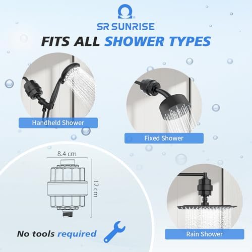 20-Stage Shower Filter-Shower Head Filter for Hard Water, with 3 Replaceable Cartridges, High Output Shower Water Filter for Removing Chlorine and fluoride,Black