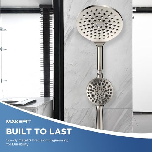 Dual Handheld Shower Head Combo, 2-in-1 Rain Shower Heads System 8 Inch Rainfall Shower Head and 10 Modes High Pressure Hand Held Showerhead with Built-in Power Wash