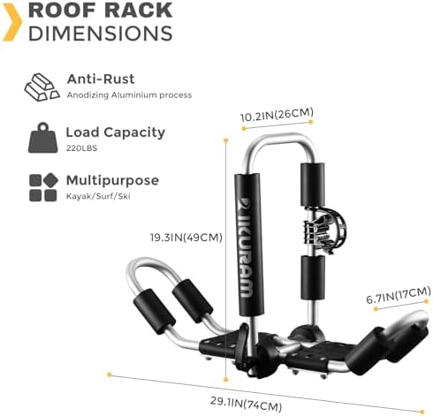 Kayak Roof Rack, Aluminum Kayak Carrier Folding J-Style Universal 4-in-1 Multifunction for Canoe, SUP, Kayaks, Surfboard Rooftop Mount on SUV, Car and Truck Crossbars