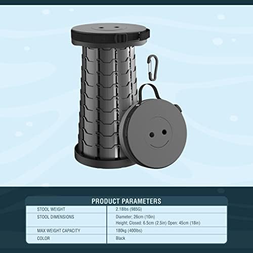 Collapsible Stool 2-Pack & Carry Bag + Clips - Upgraded Portable Folding Stool, Height Adjustable, Lightweight, Retractable Telescoping Camping Seat Travel Chair, Foldable Footrest - Max 400lbs