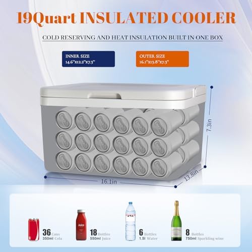 11Qt 19Qt Insulated Portable Cooler Leak-Proof Ice Chest Lunch Box Hard Coolers with Extra Ice Pack for BBQ, Camping, Pincnic