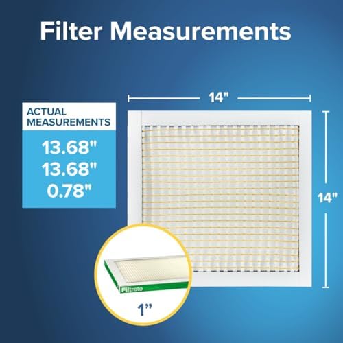 Filtrete 14x14x1 AC Furnace Air Filter, MERV 8, MPR 700, Tough on Pollen, Easy on Airflow, 3-Month Pleated 1-Inch Electrostatic Air Cleaning Filter, 4-Pack (Actual Size 13.688 x 13.688 x 0.78 in )