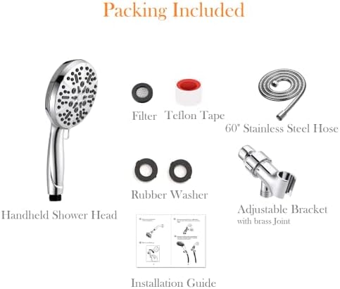Shower Head with Handheld High Pressure-Full Body Coverage Powerful Rain Showerhead Extra 60" Long Hose and Adjustable Brass Joint Holder- The Perfect Detachable Heads for Bathroom Upgrade