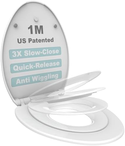 Elongated Toilet Seat with Toddler Seat Built In, Slow Close for Both Child & Adult Seats, Potty Training Seat, No Wiggle and Easy to Install, Detachable Toddler Seat for Longterm Usage, White