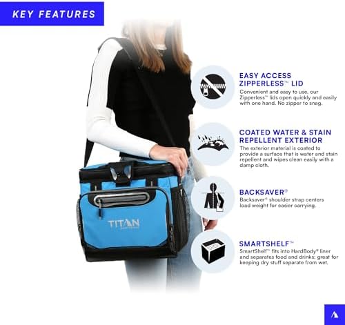 Arctic Zone Titan Deep Freeze Cooler - Zipperless Hardbody Cooler - Small & Large Capacity- Beach & Camping Cooler - Deep Freeze Insulation, HardBody Liner, and SmartShelf