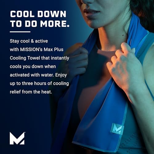 MISSION Max Plus Cooling Towel- Soft, Durable Microfiber - Cools Up to 3 Hours - UPF 50 Sun Protection - Machine Washable