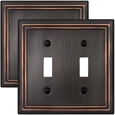 Double Toggle Wall Plate, Decorative Aged Bronze Light Switch Cover, Metal Switch Plate Cover, 2-Gang, Midize, 2 Pack