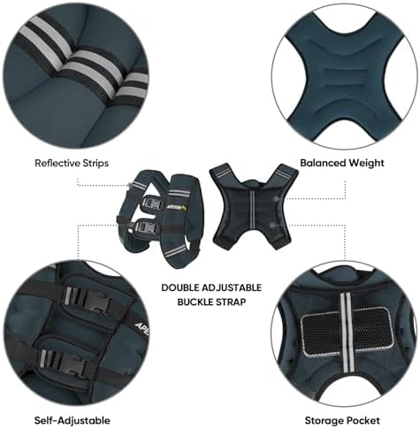 APEXUP Weighted Vest with 5lbs/10lbs/15lbs/20lbs/25lbs/30lbs Weights and Reflective Stripe, Weight Vest Men Women for Workout, Strength Training, Running