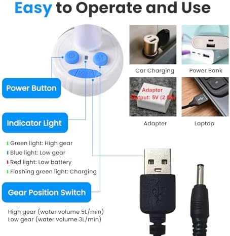 Portable Camping Shower Outdoor Camp Shower Pump,Upgrade Rechargeable Electric Shower Pump with Intelligent Digital Display Multiple Spray Modes for Camping, Hiking, Traveling,RV
