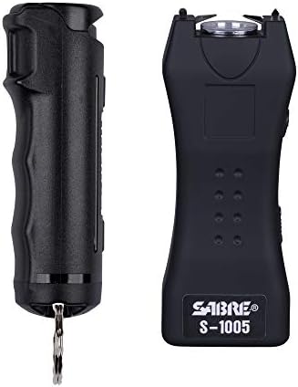SABRE Pepper Spray & 2-in-1 Stun Gun with Flashlight, Self Defense Kit, Fast Flip Top Safety, Finger Grip for Better & Faster Aim, Painful 1.60 µC Charge, 120 Lumen LED Light, Rechargeable, 0.54 fl oz