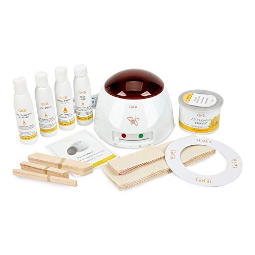 GiGi Waxing Starter Kit - At-Home Hair Removal Kit for Face & Body, Soft Wax Warmer, Pre & Post Waxing Care