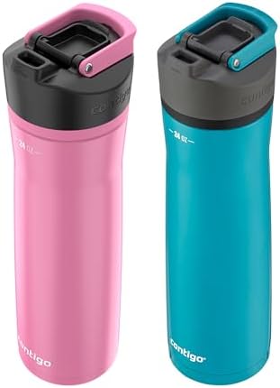 Contigo Cortland Chill 2.0 Stainless Steel Water Bottle with AUTOSEAL Lid 24 oz Juniper and Azalea 2-Pack